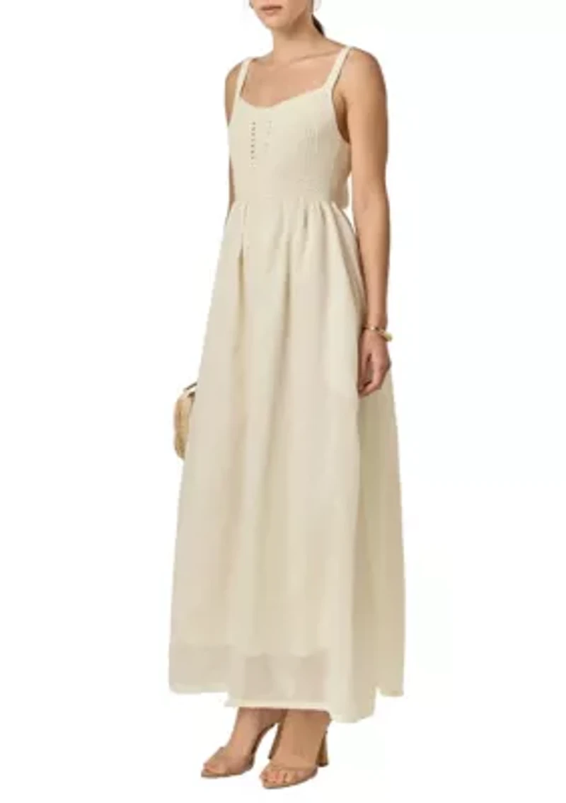 MIXED MEDIA SLEEVELESS MIDI DRESS