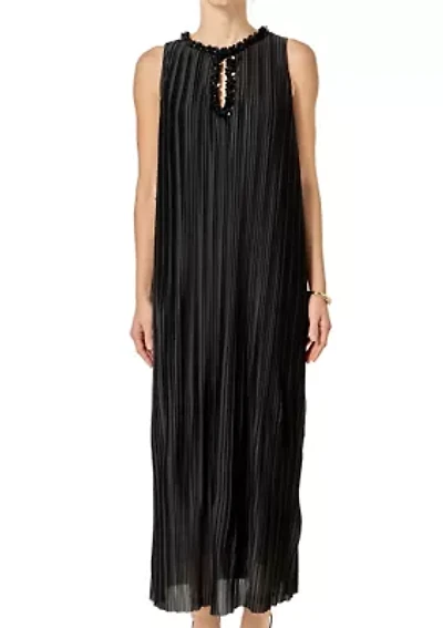 SLEEVELESS PLEATED MIDI DRESS WITH SEQUINS