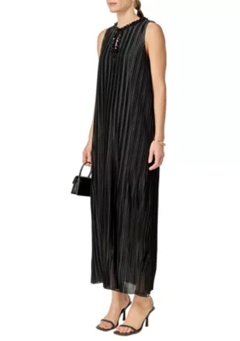 SLEEVELESS PLEATED MIDI DRESS WITH SEQUINS