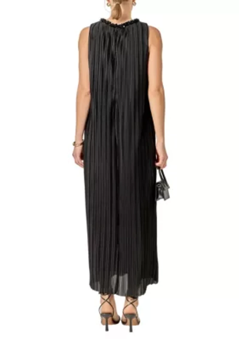 SLEEVELESS PLEATED MIDI DRESS WITH SEQUINS