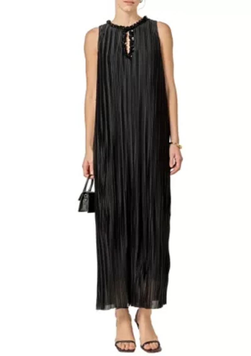 SLEEVELESS PLEATED MIDI DRESS WITH SEQUINS