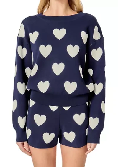HEART PATTERNED CREW NECK SWEATER