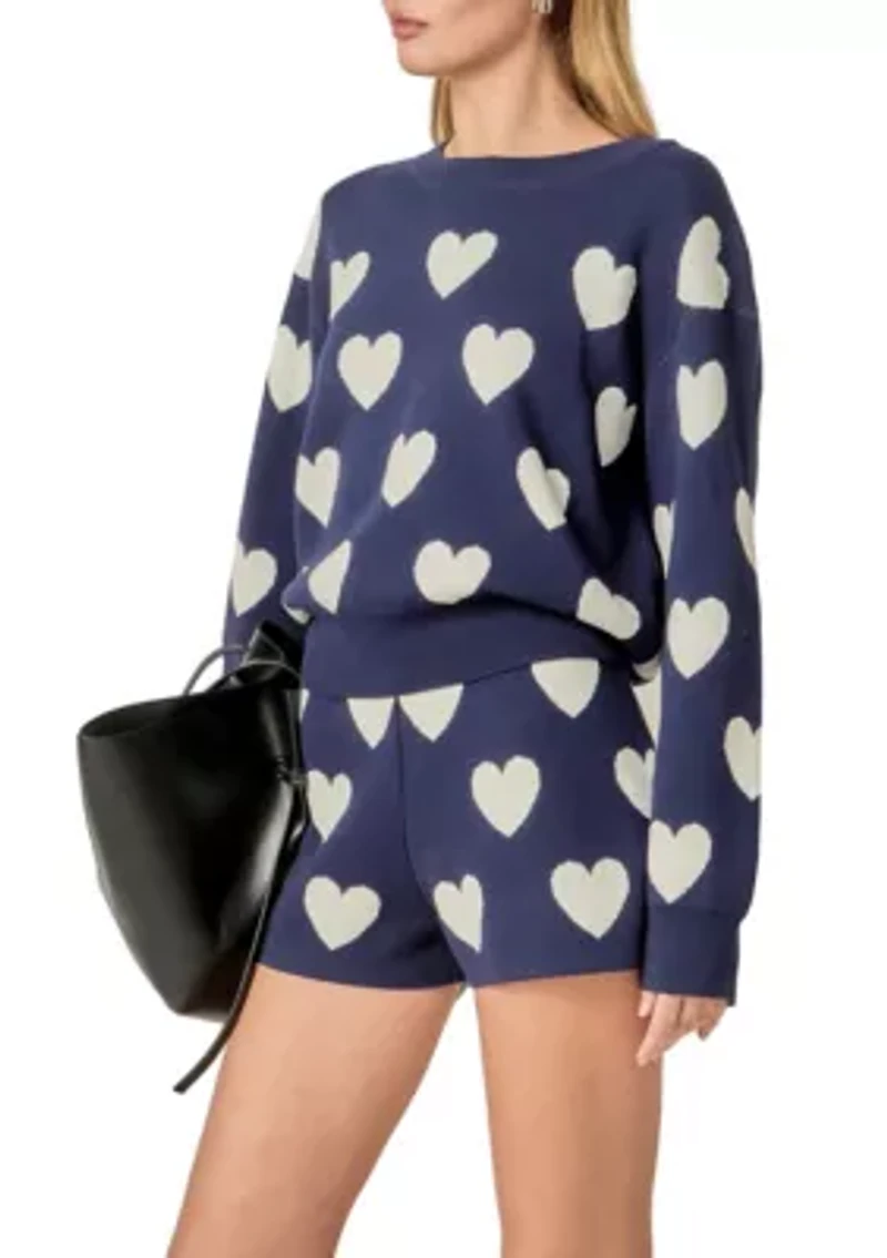 HEART PATTERNED CREW NECK SWEATER