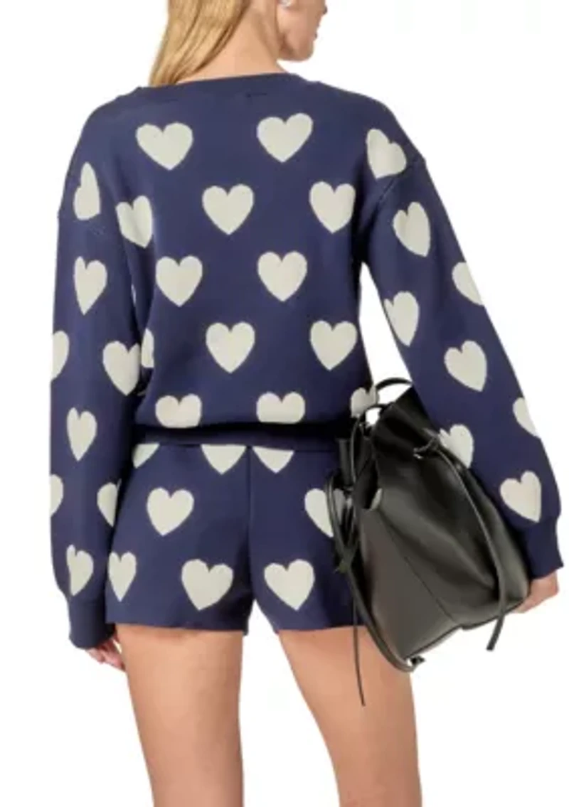 HEART PATTERNED CREW NECK SWEATER
