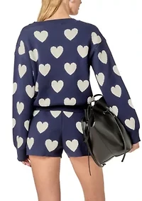 HEART PATTERNED CREW NECK SWEATER