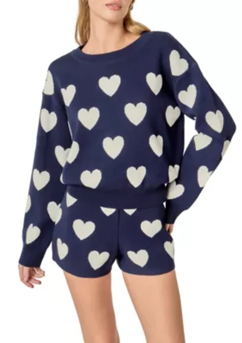 HEART PATTERNED CREW NECK SWEATER