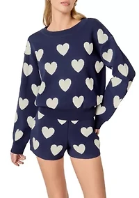 HEART PATTERNED CREW NECK SWEATER