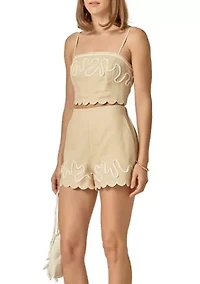 WAVY EMBROIDERED BANDEAU TOP