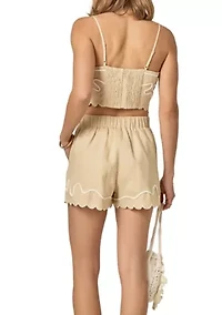 WAVY EMBROIDERED BANDEAU TOP