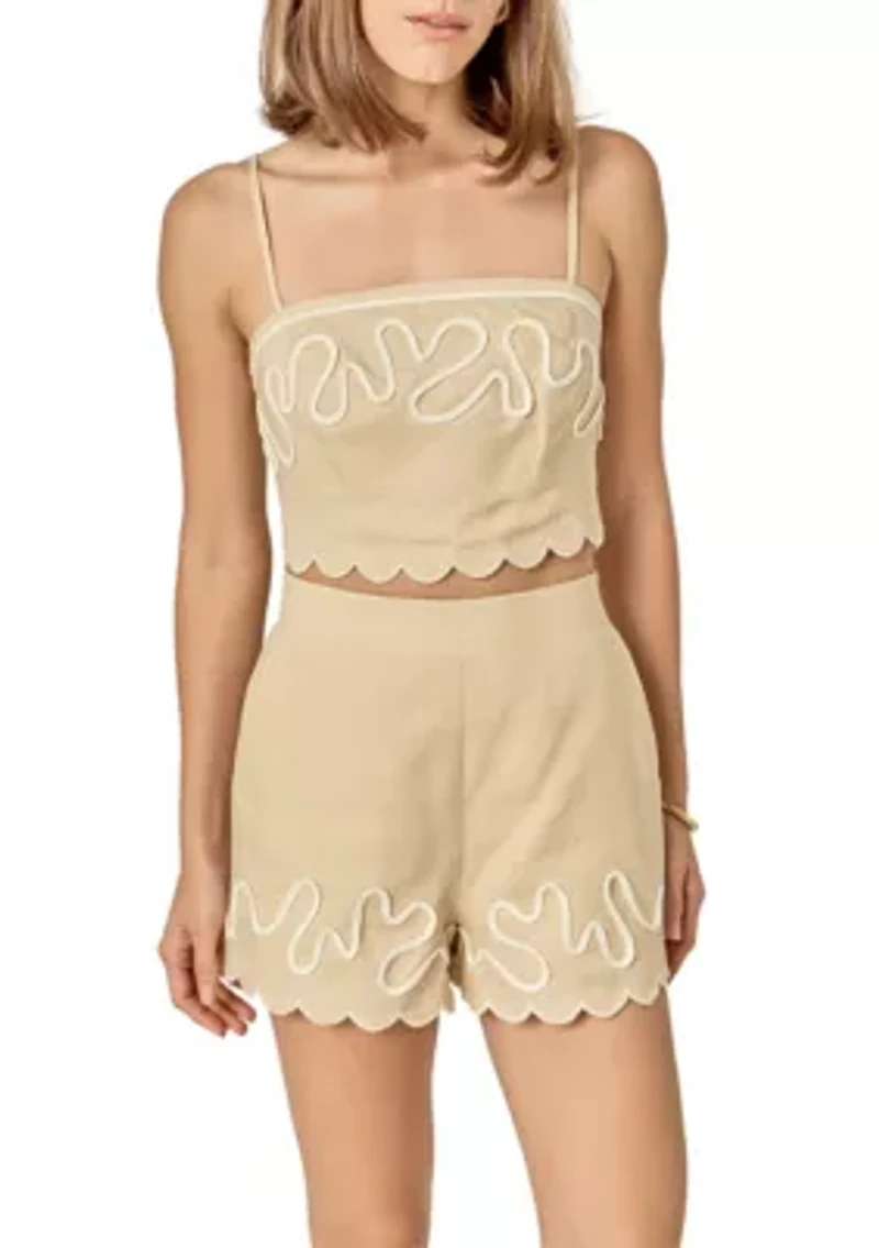 WAVY EMBROIDERED BANDEAU TOP