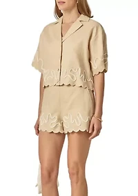 WAVY EMBROIDERED CROP SHIRT