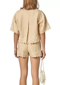 WAVY EMBROIDERED CROP SHIRT