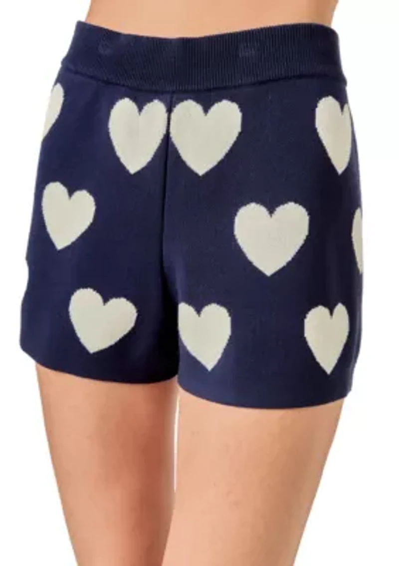 HEART PATTERNED KNIT SHORTS