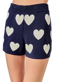 HEART PATTERNED KNIT SHORTS