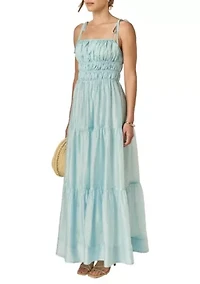 SMOCKED SLEEVELESS MAXI DRESS
