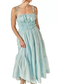 SMOCKED SLEEVELESS MAXI DRESS