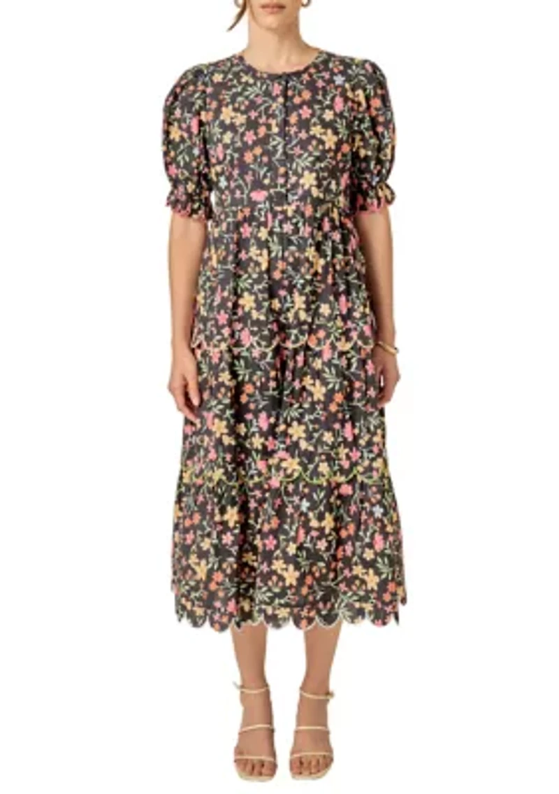Contrast Scallop Edge Midi Dress