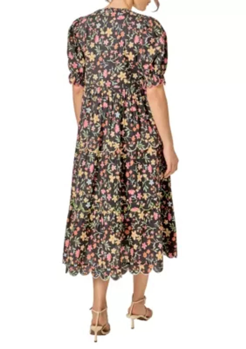 Contrast Scallop Edge Midi Dress