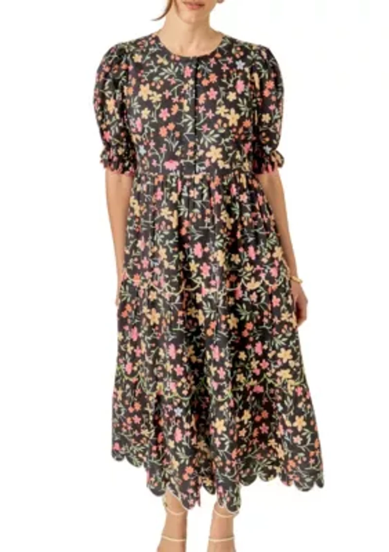 Contrast Scallop Edge Midi Dress