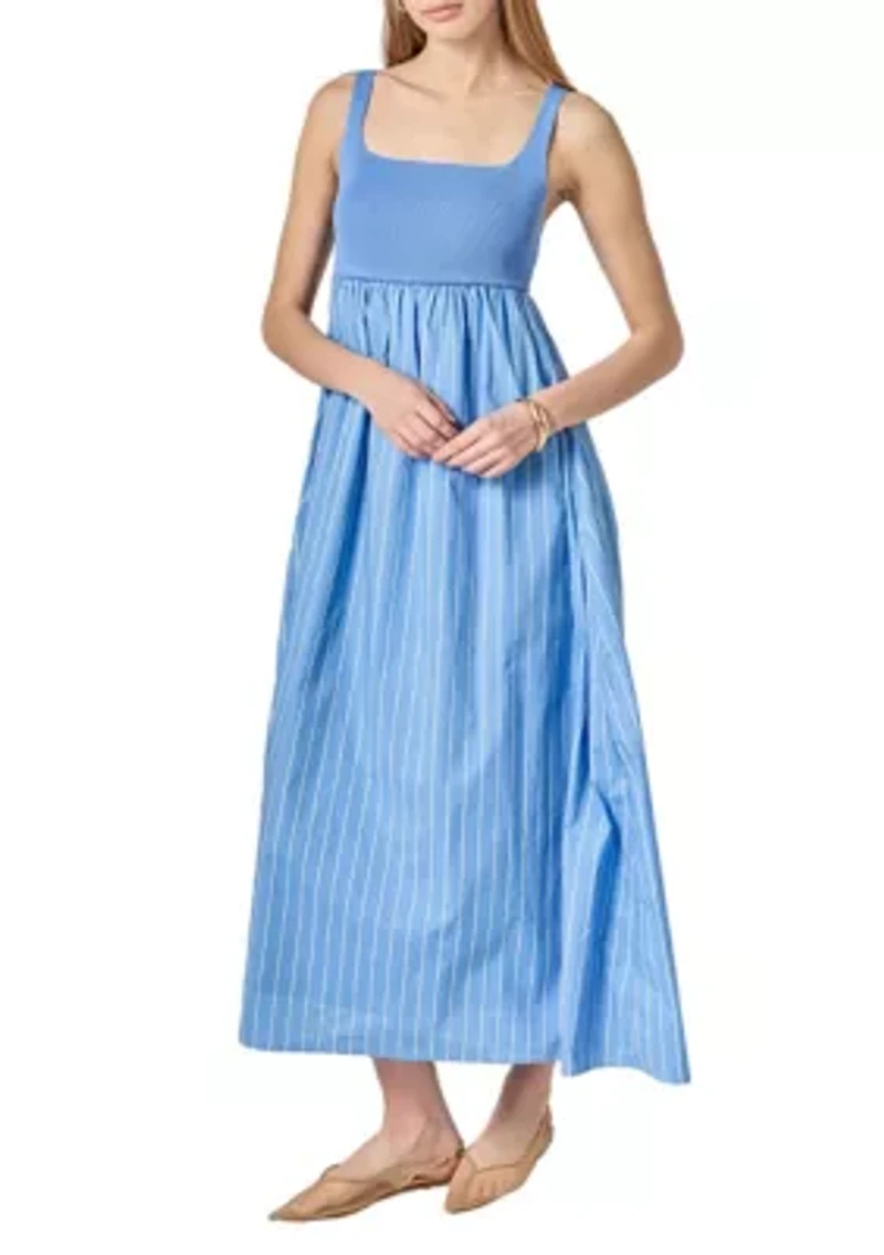 Tie Back Knit Combo Striped Maxi Dress