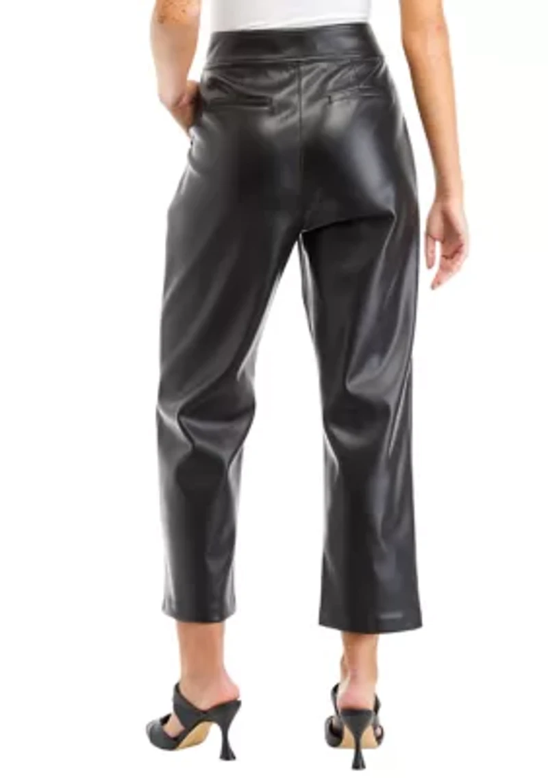 Women's Faux Leather Pleated Trouser Pants