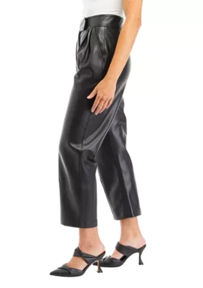Women's Faux Leather Pleated Trouser Pants