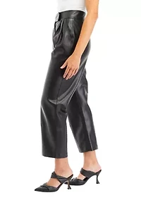 Women's Faux Leather Pleated Trouser Pants