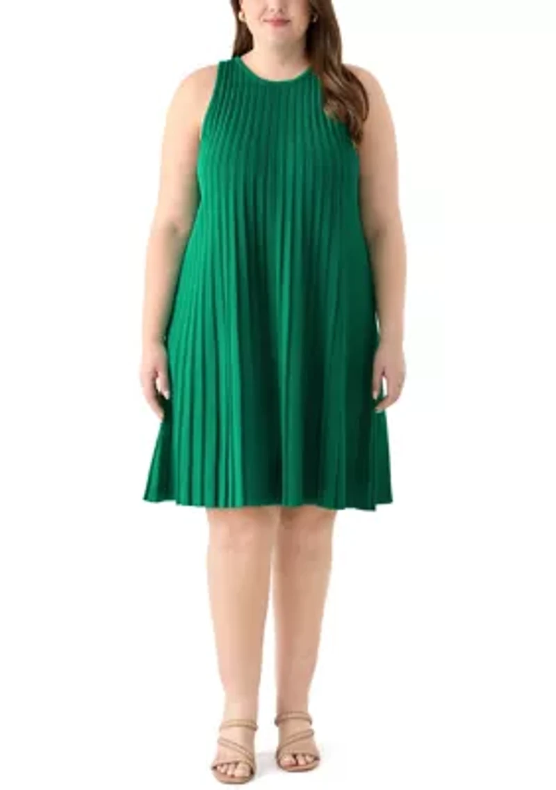Plus Pleated A-Line Knit Midi Dress