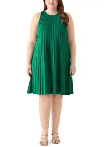 Plus Pleated A-Line Knit Midi Dress