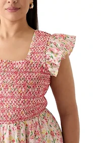 Plus Smocked Floral Printed Dress