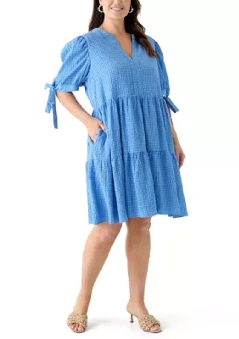 Plus Gingham Tiered Mini Dress