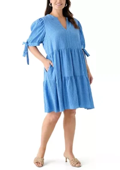 Plus Gingham Tiered Mini Dress