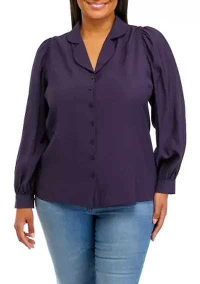 Plus Blouson Sleeve Collared Shirt