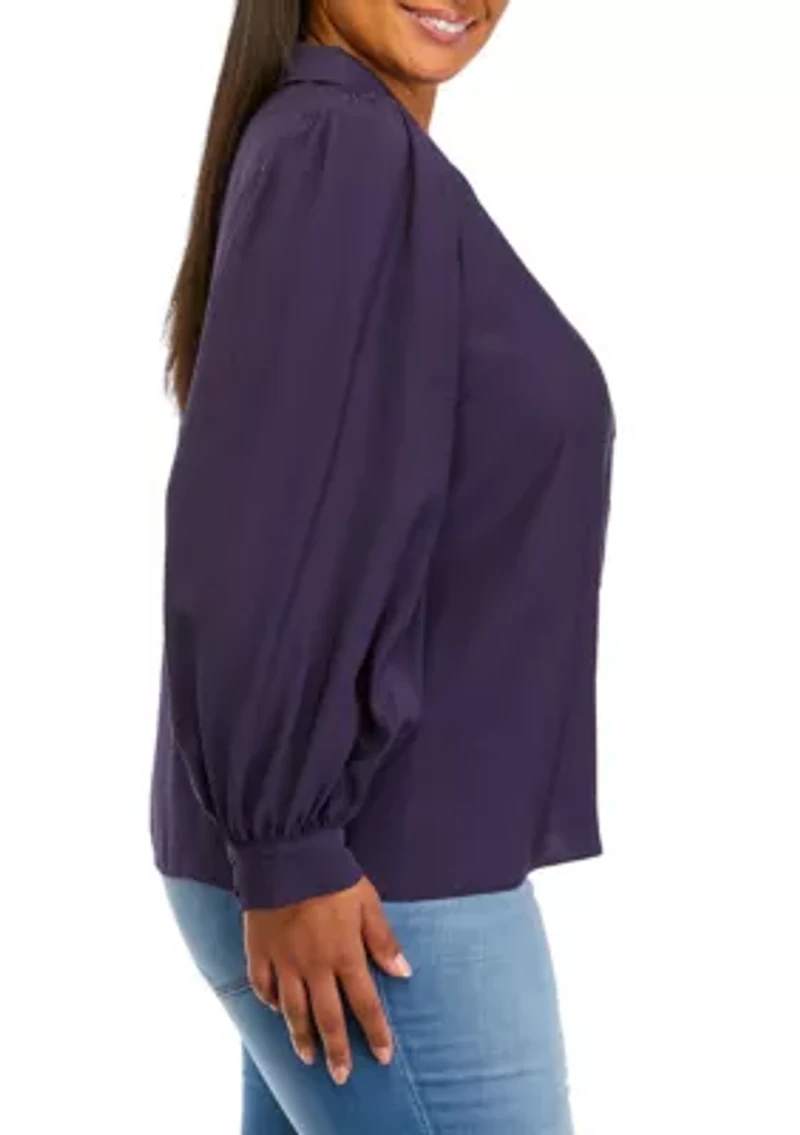 Plus Blouson Sleeve Collared Shirt