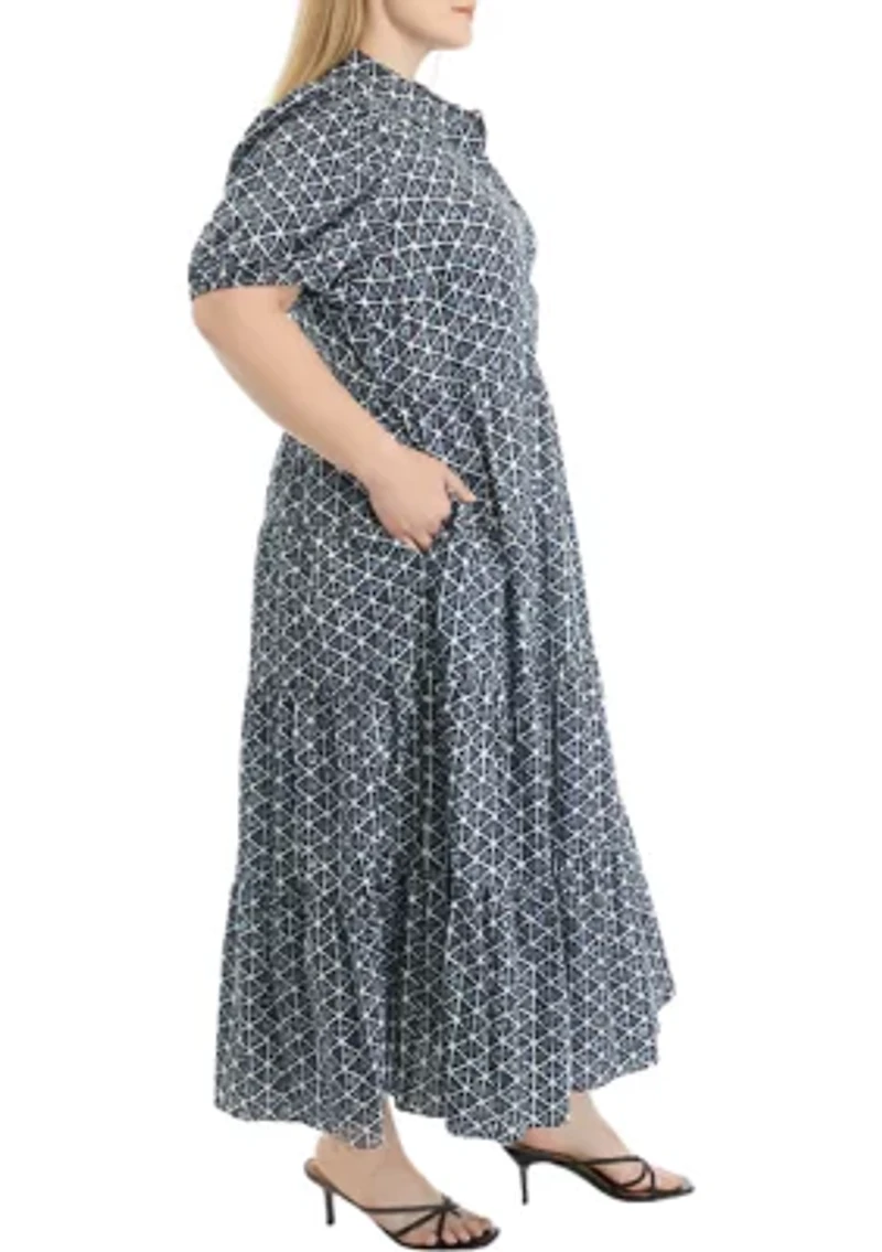 Plus Printed Button Up Maxi Dress
