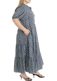 Plus Printed Button Up Maxi Dress