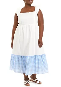 Plus Sleeveless Gingham Accent Midi Dress