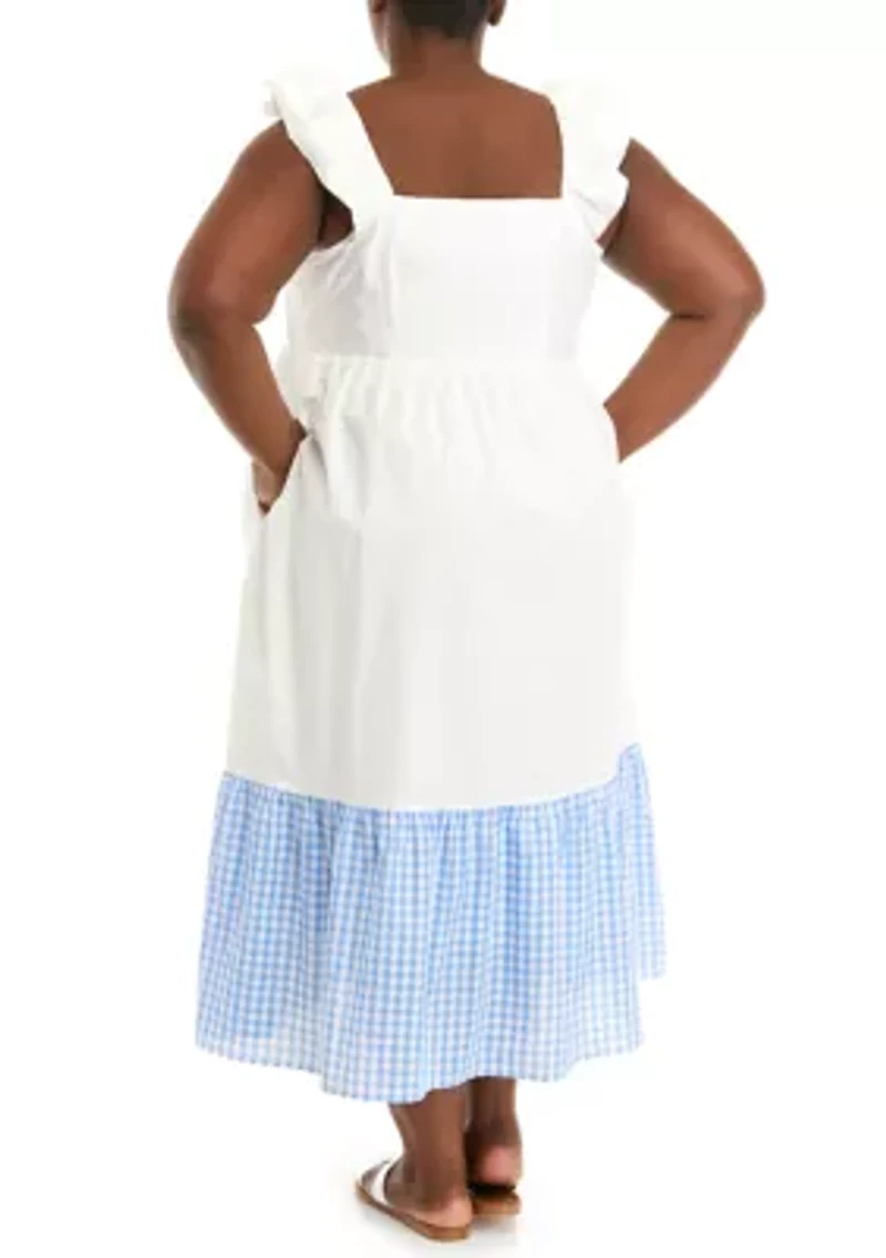 Plus Sleeveless Gingham Accent Midi Dress