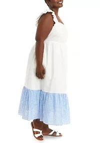 Plus Sleeveless Gingham Accent Midi Dress