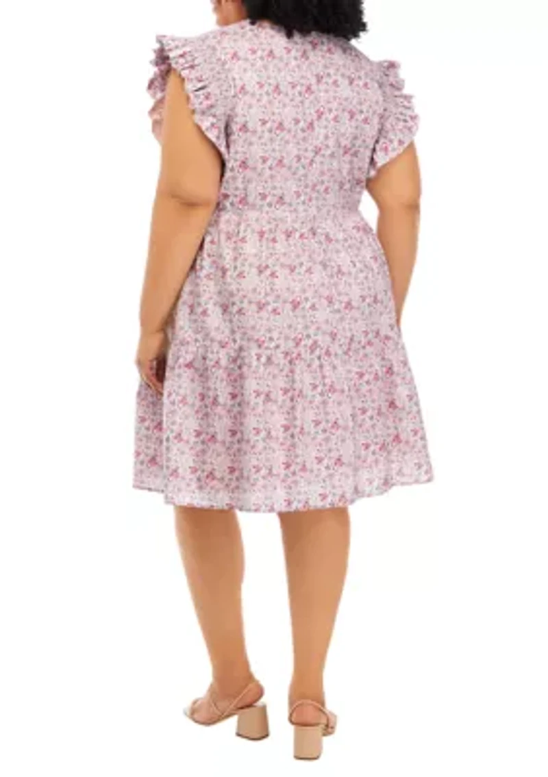 Plus Floral Flutter Sleeve Dress