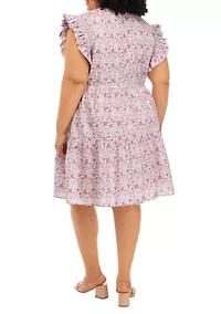 Plus Floral Flutter Sleeve Dress
