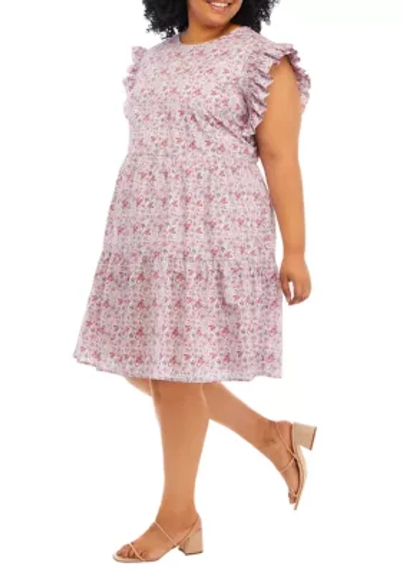 Plus Floral Flutter Sleeve Dress