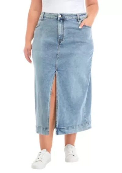 Plus High Waist Long Denim Skirt
