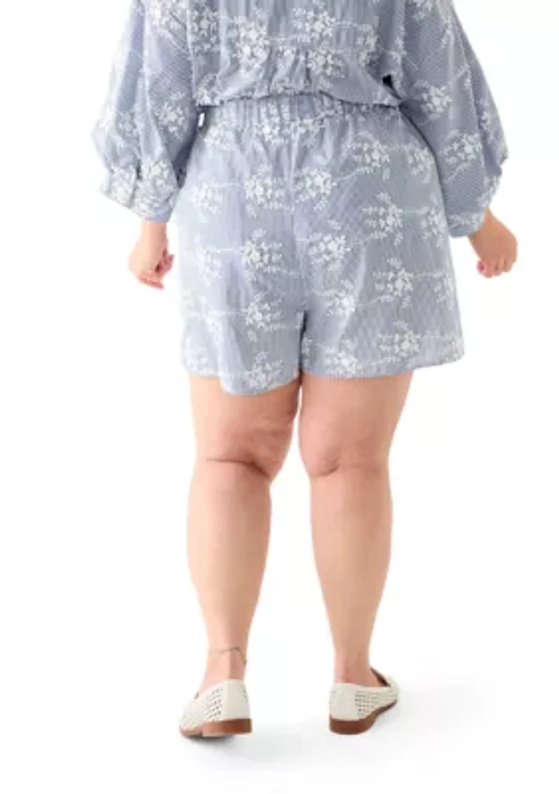 Plus Embroidery Stripe Shorts