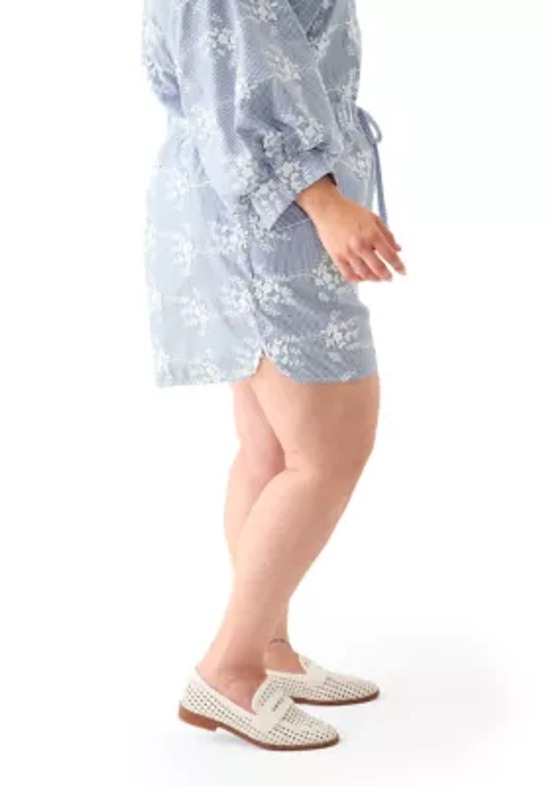 Plus Embroidery Stripe Shorts