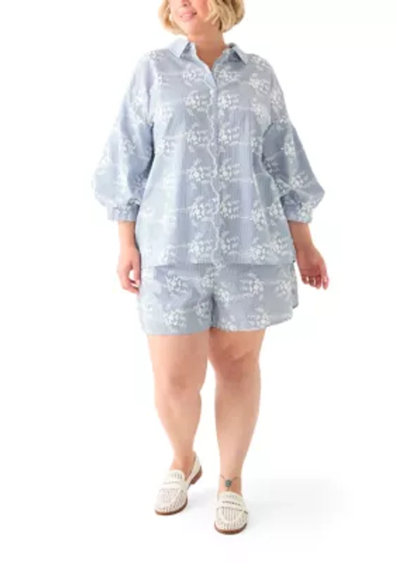 Plus Embroidery Stripe Shorts