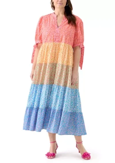 Plus Color Block Printed Midi Dress
