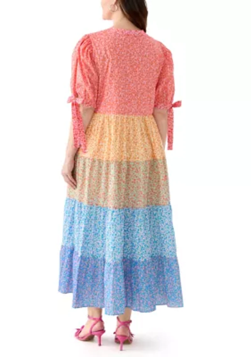Plus Color Block Printed Midi Dress
