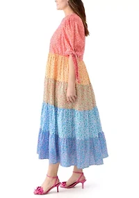 Plus Color Block Printed Midi Dress