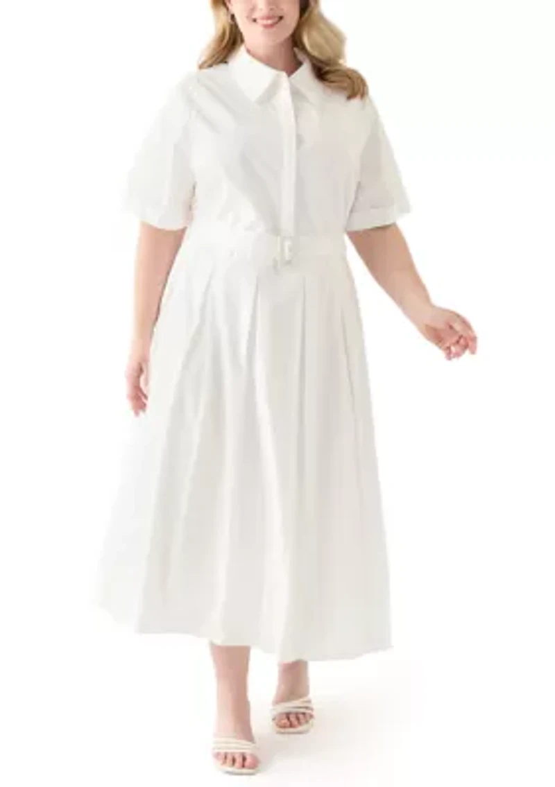 Plus Belted Midi Shirt Dress